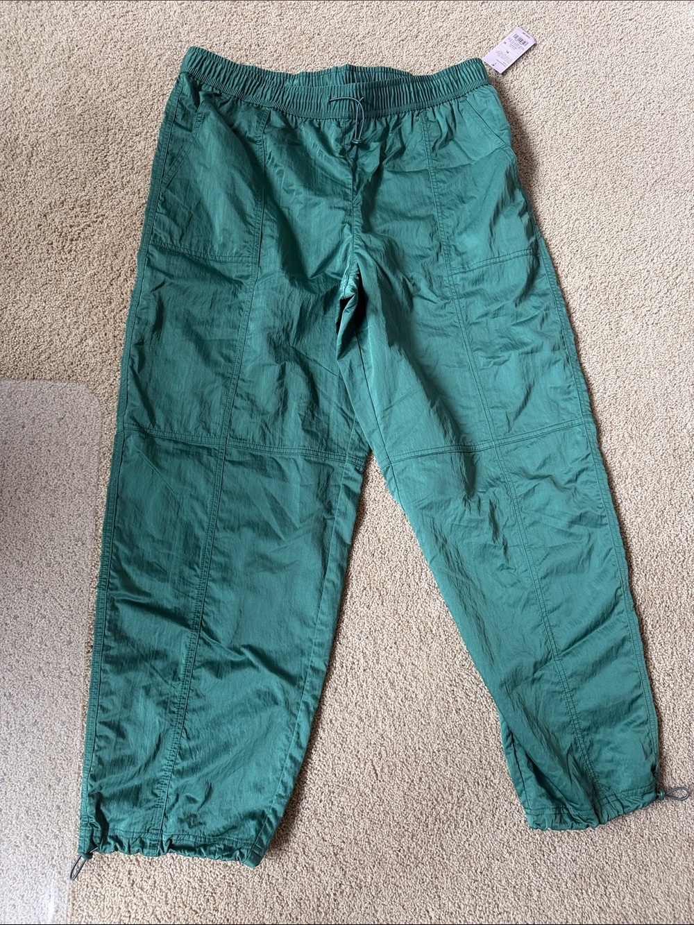 Women’s Green Elastic-Waist Parachute Pants